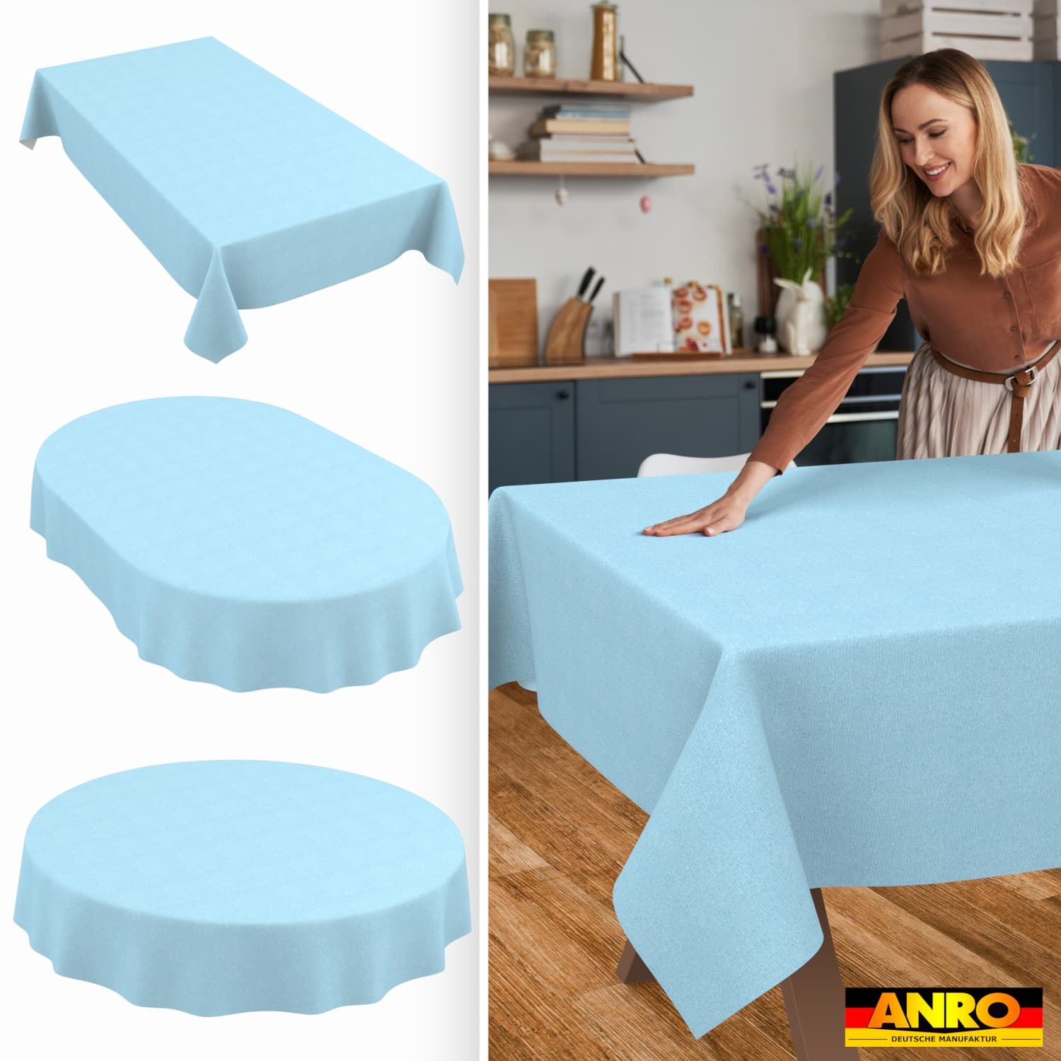 Tischdecke abwaschbar Tischwäsche Gartentischdecke Leinenoptik Baumwolle Polyester Pastellblau