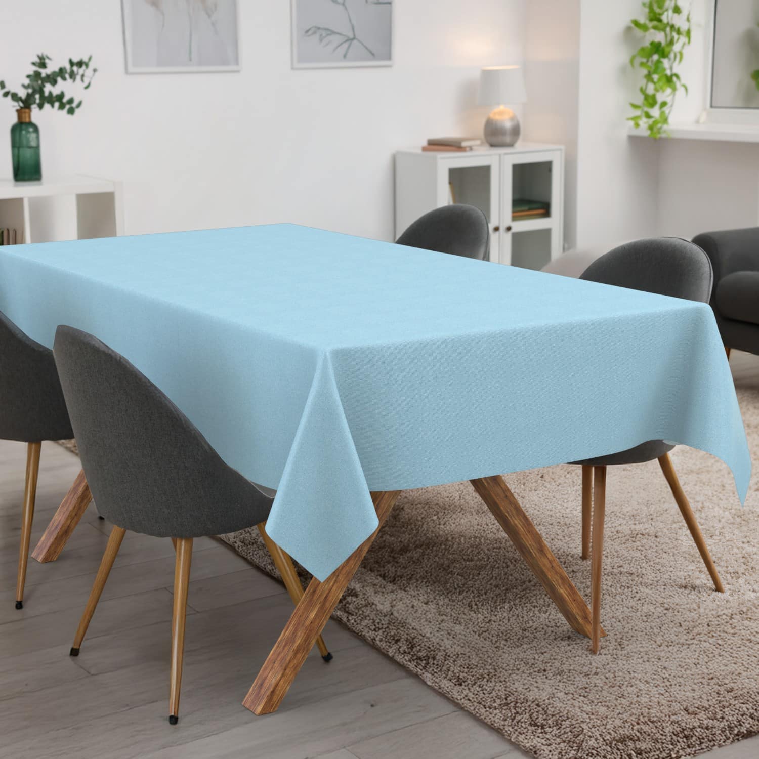 Tischdecke abwaschbar Tischwäsche Gartentischdecke Leinenoptik Baumwolle Polyester Pastellblau