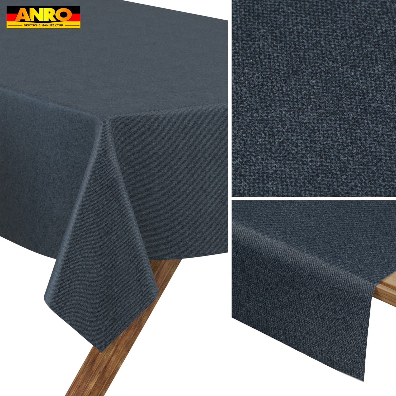 Tischdecke abwaschbar Tischwäsche Gartentischdecke Leinenoptik Baumwolle Polyester Dunkelblau