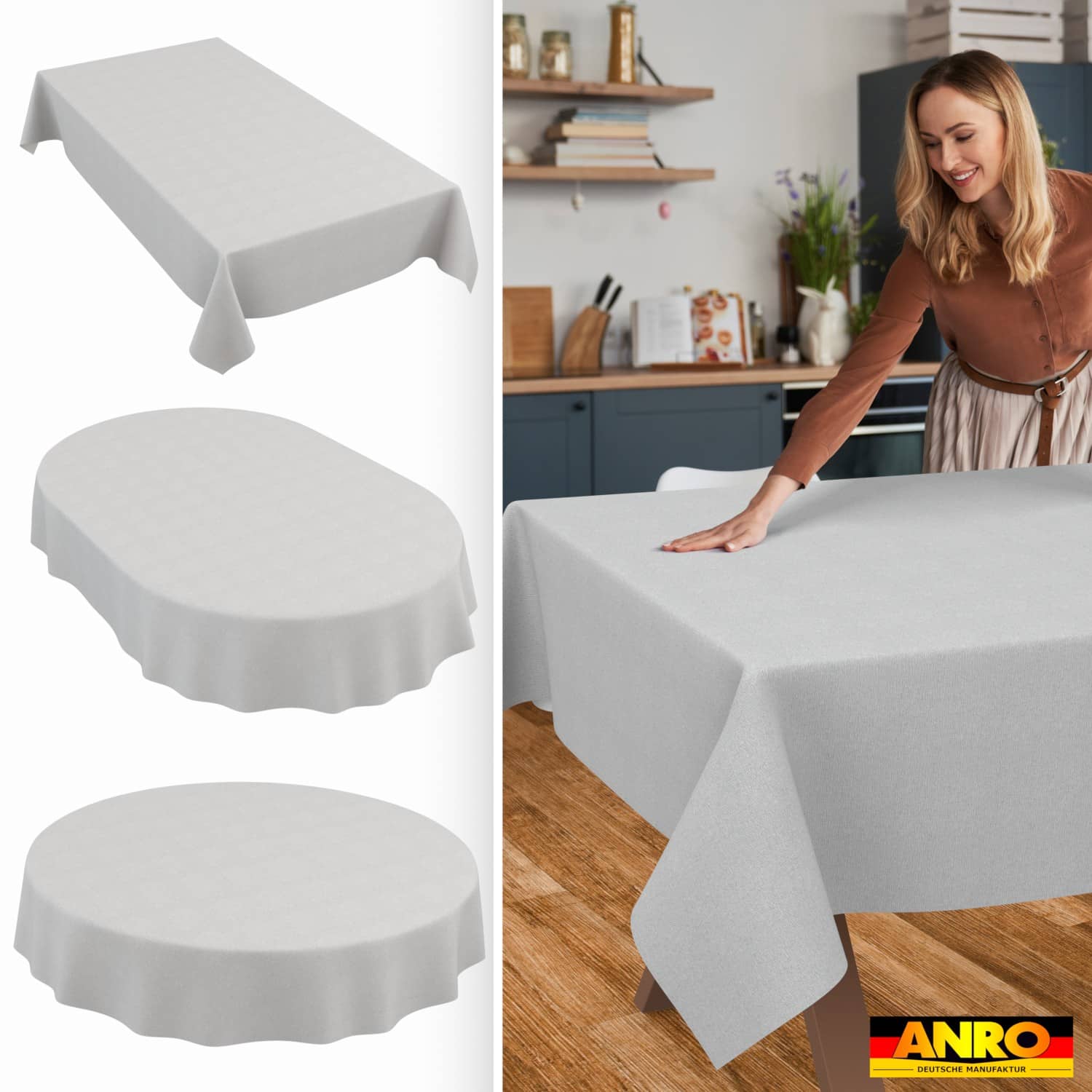 Tischdecke abwaschbar Tischwäsche Gartentischdecke Leinenoptik Baumwolle Polyester Grau