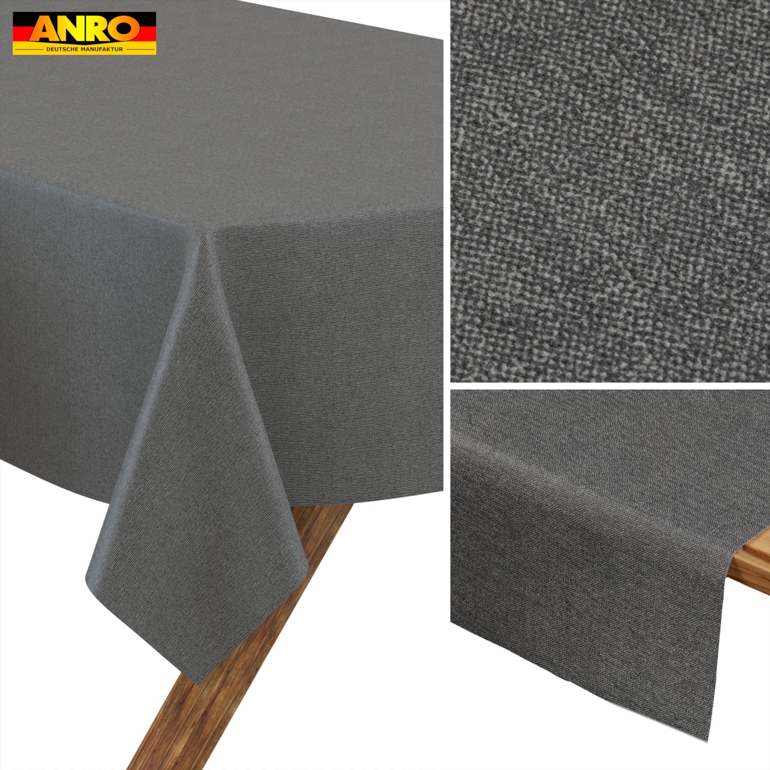 Tischdecke abwaschbar Tischwäsche Gartentischdecke Leinenoptik Baumwolle Polyester Dunkelgrau