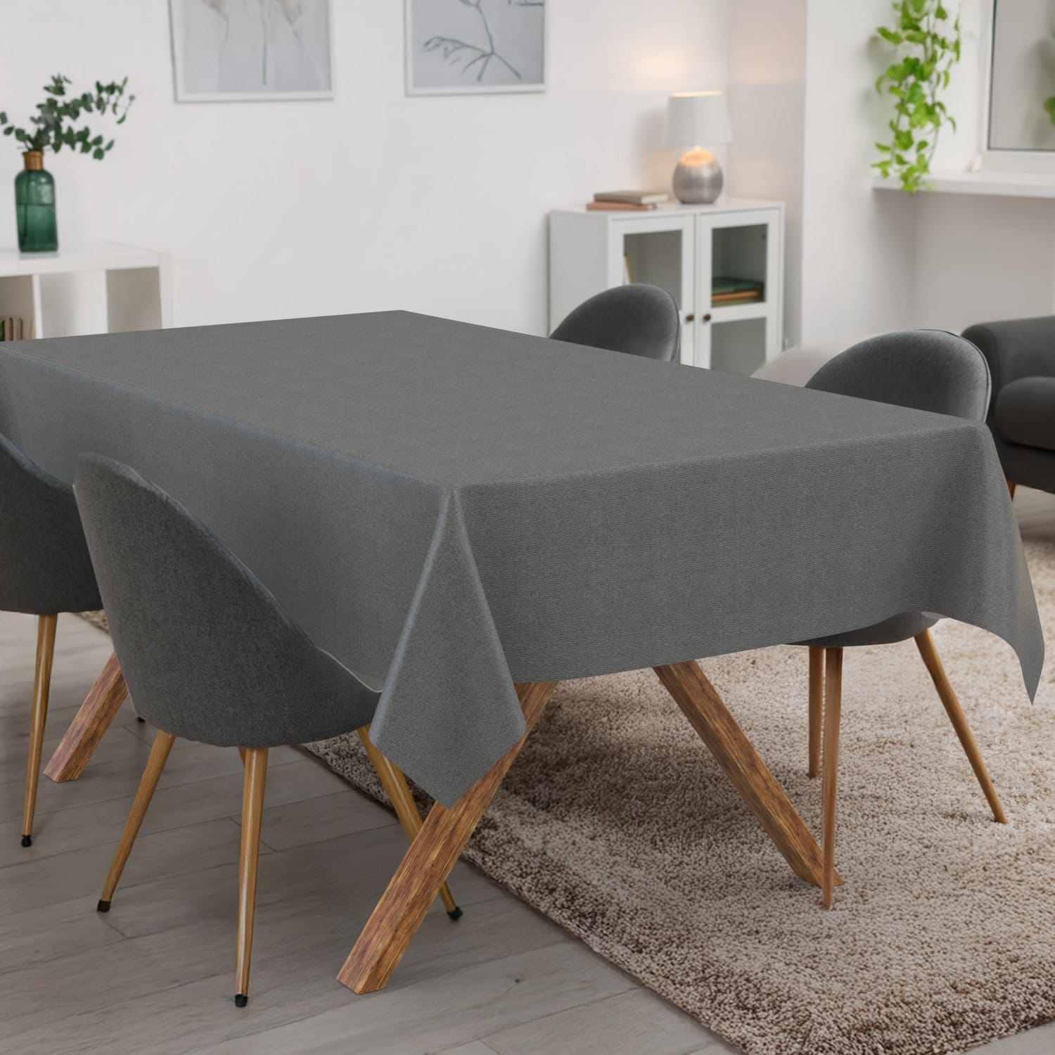 Tischdecke abwaschbar Tischwäsche Gartentischdecke Leinenoptik Baumwolle Polyester Dunkelgrau
