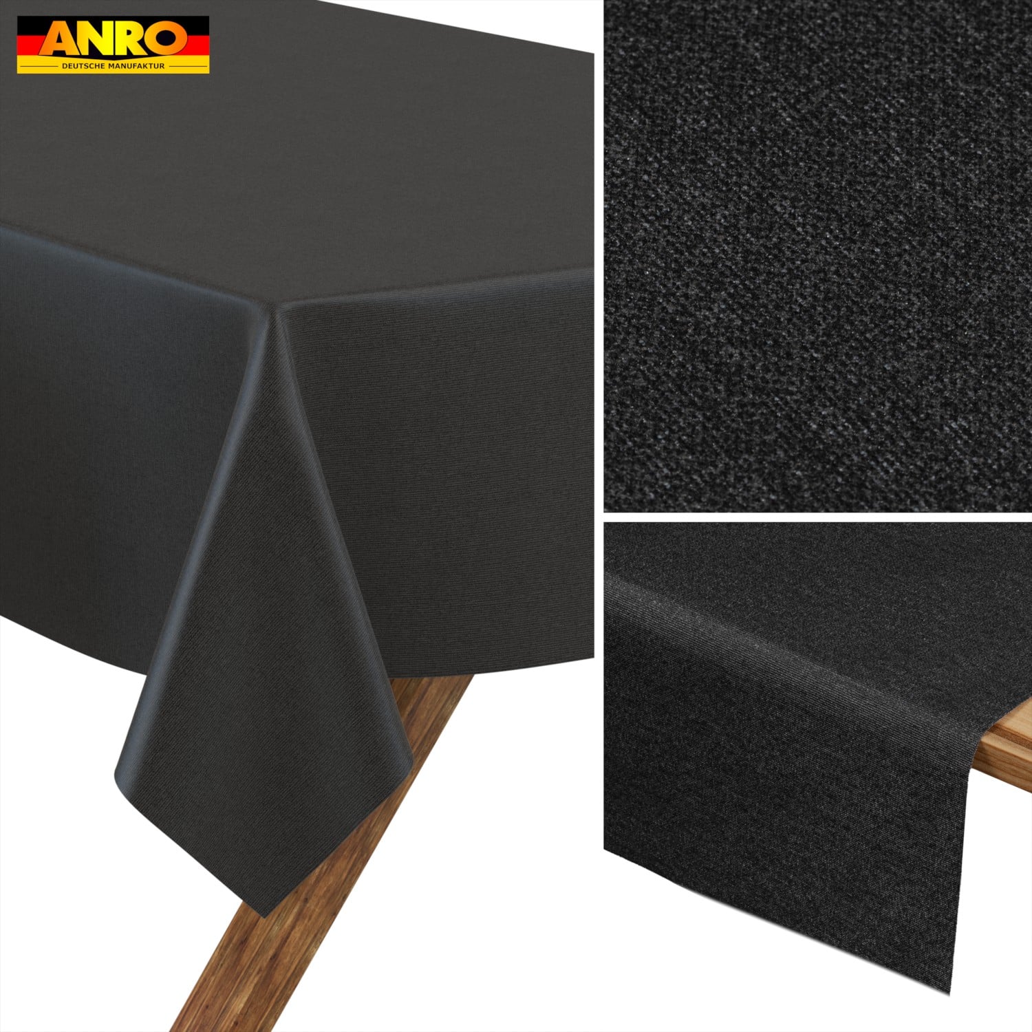 Tischdecke abwaschbar Tischwäsche Gartentischdecke Leinenoptik Baumwolle Polyester Anthrazit