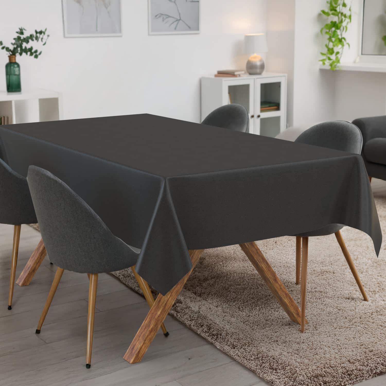 Tischdecke abwaschbar Tischwäsche Gartentischdecke Leinenoptik Baumwolle Polyester Anthrazit