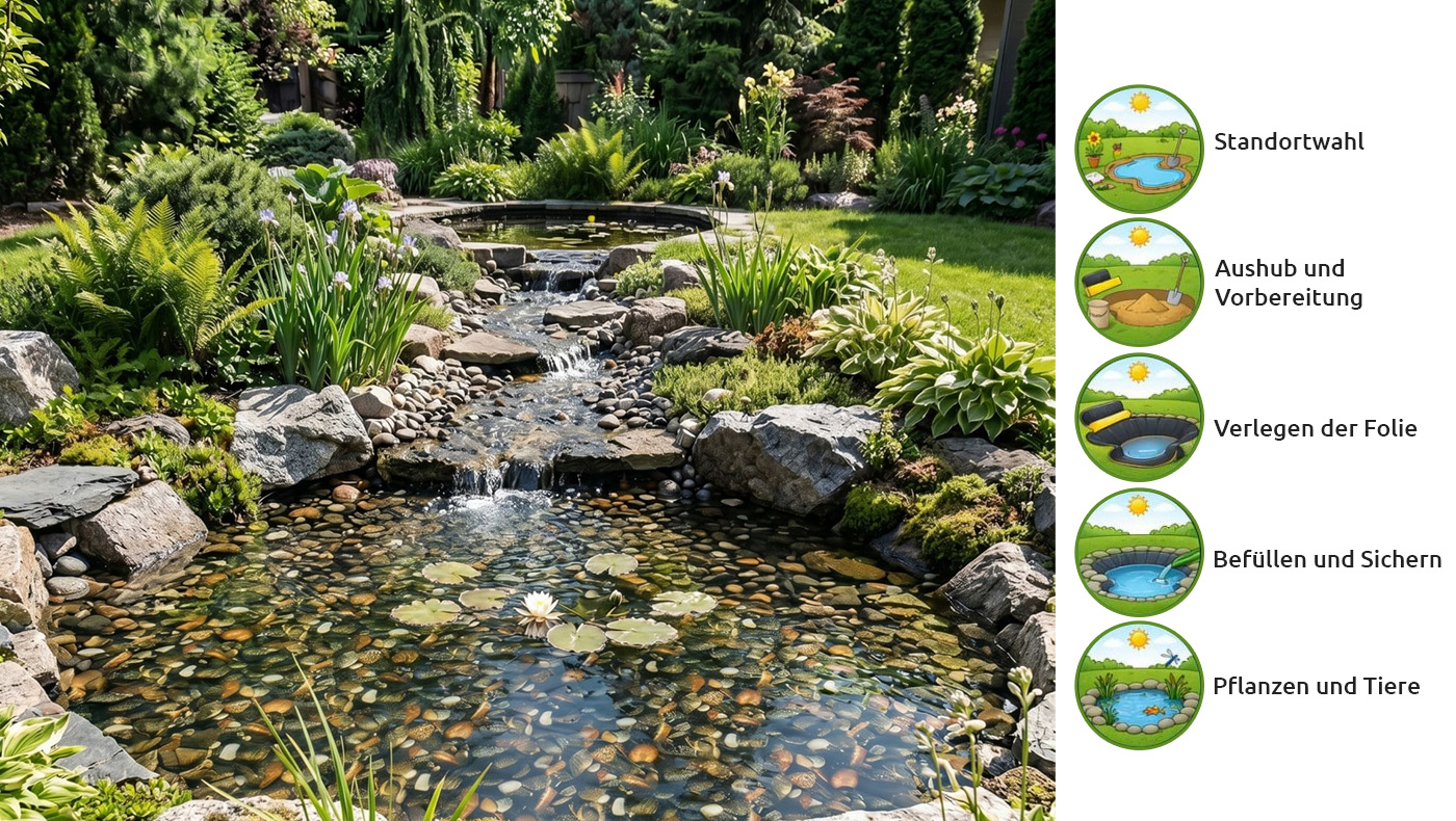 Teichfolie mit Kieselstein-Optik – in 5 Schritten zum eigenen Teich
