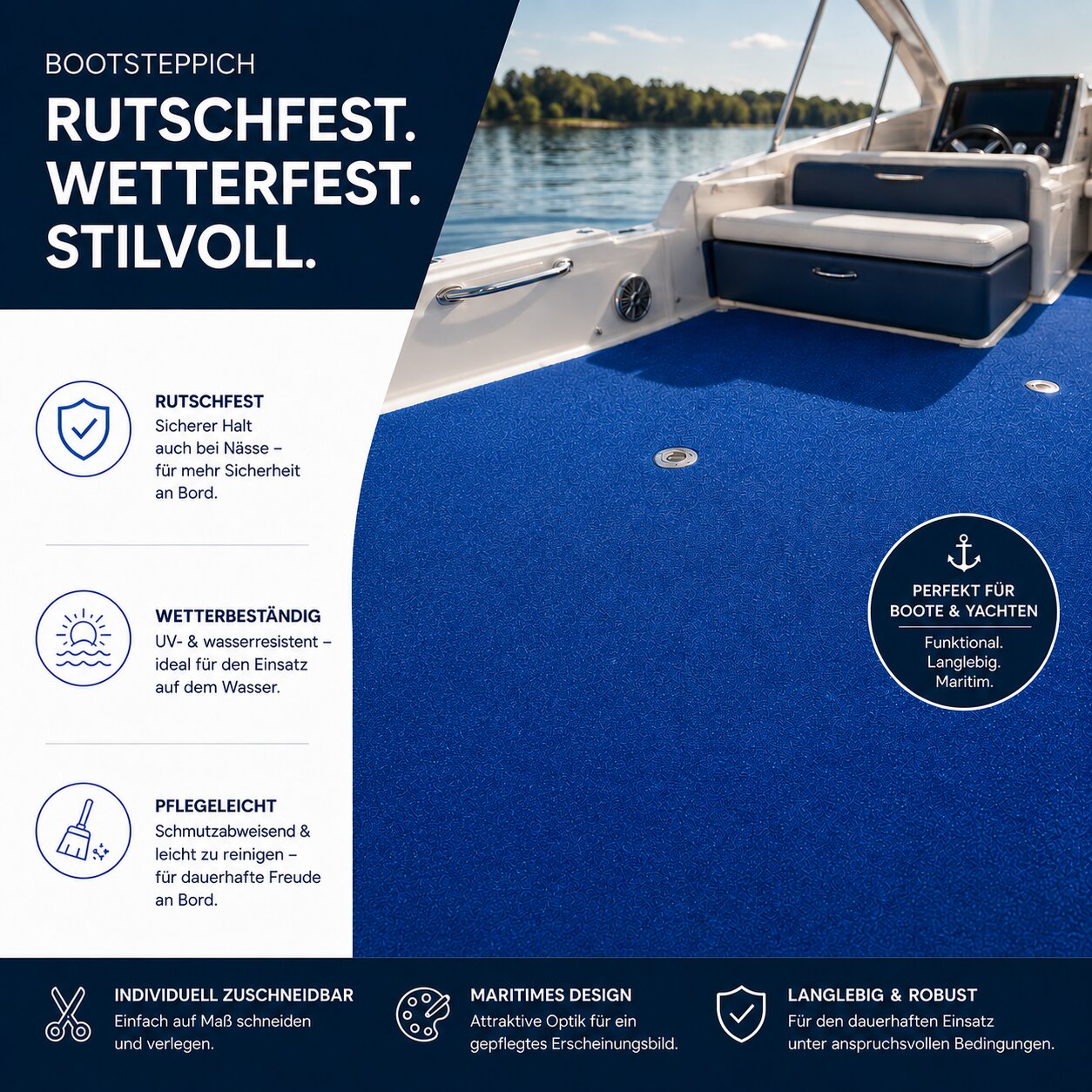 Bootsteppich nach Maß BlauTeppichboden für Boote