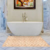 DM108A130_11-jpg Dunkelbeige Parkett-Badematte im Format 55x130 cm vor einer weißen Badewanne.