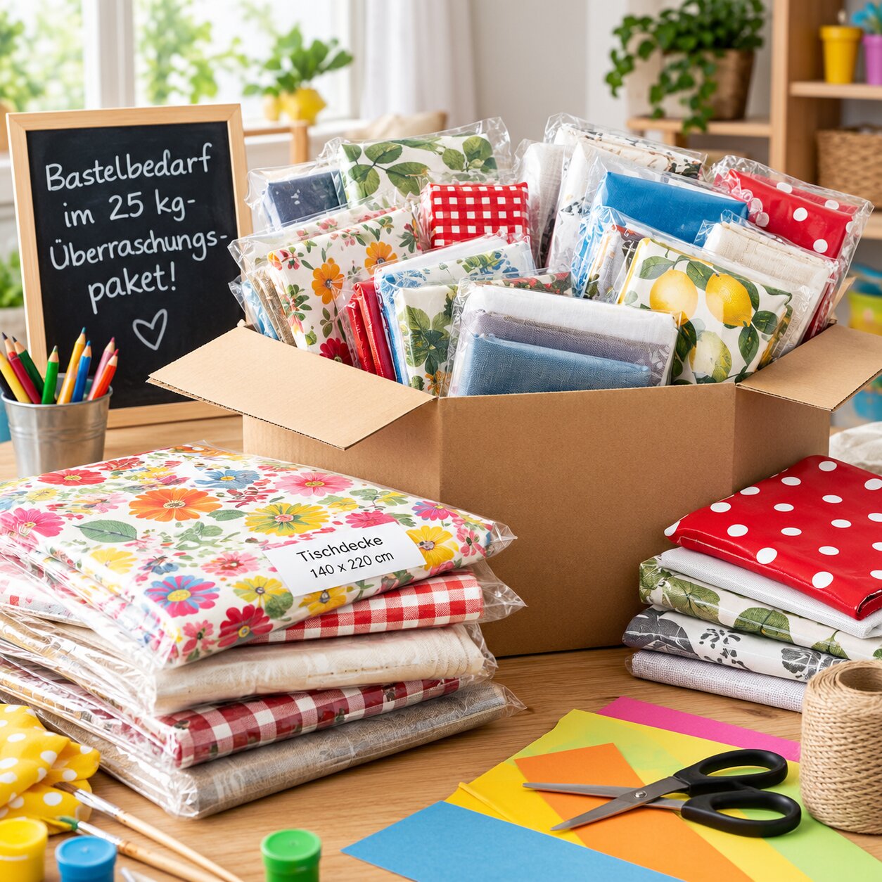 Tischdecken Paket Bastelbedarf Stoffpakete Textil Wachstuch 25kg