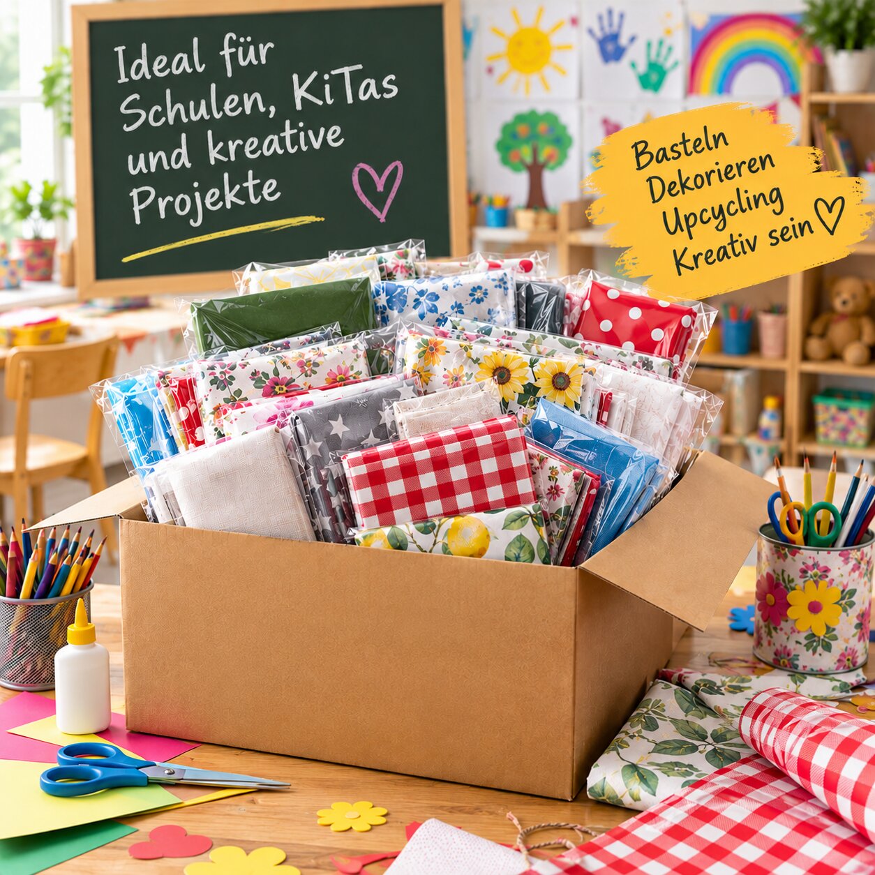 Tischdecken Paket Bastelbedarf Stoffpakete Textil Wachstuch 25kg – Ansicht 2