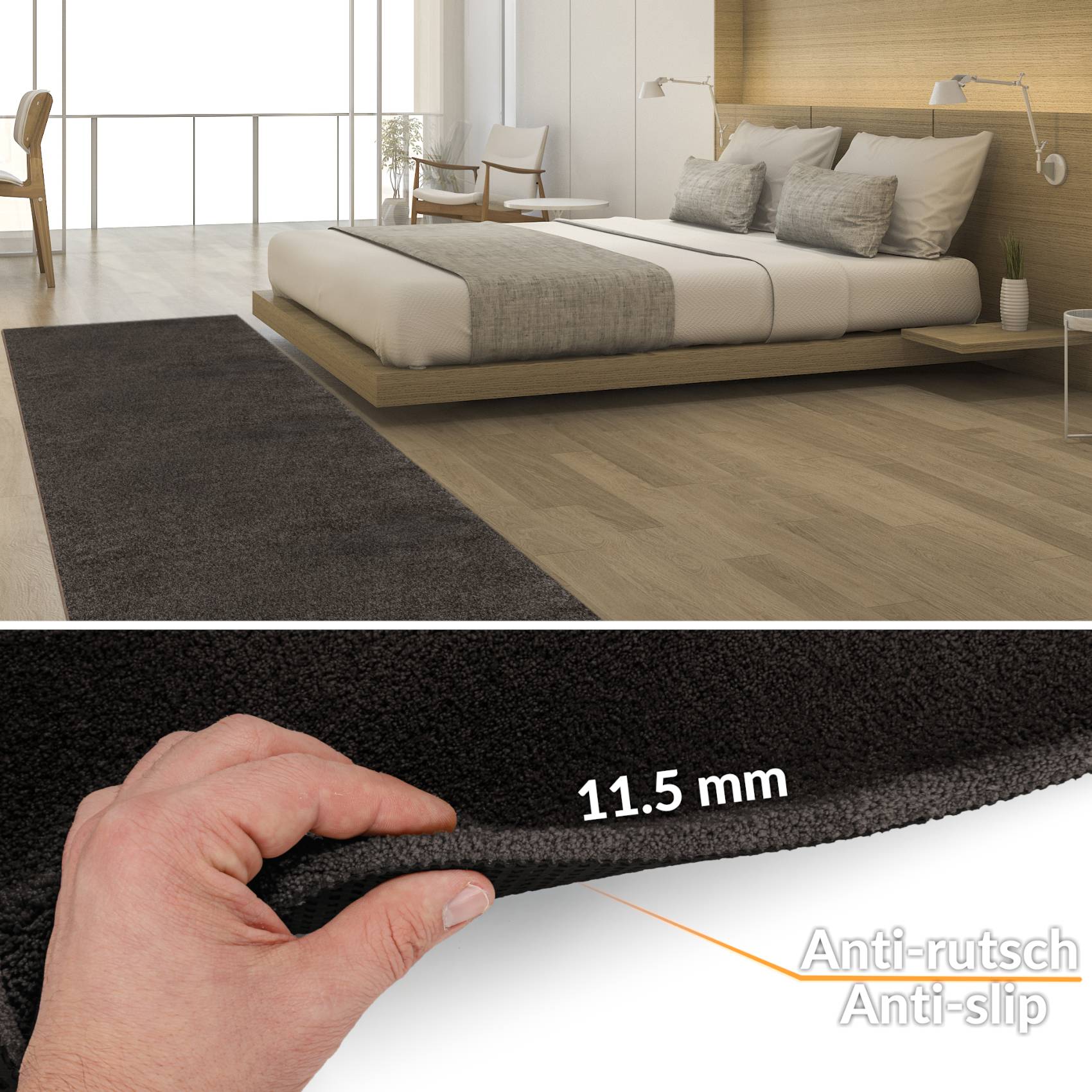 Teppich Wohnzimmer Kurzflor Designer Teppichläufer Uni einfarbig auch, 100 × 100 cm, Braun – Ansicht 8