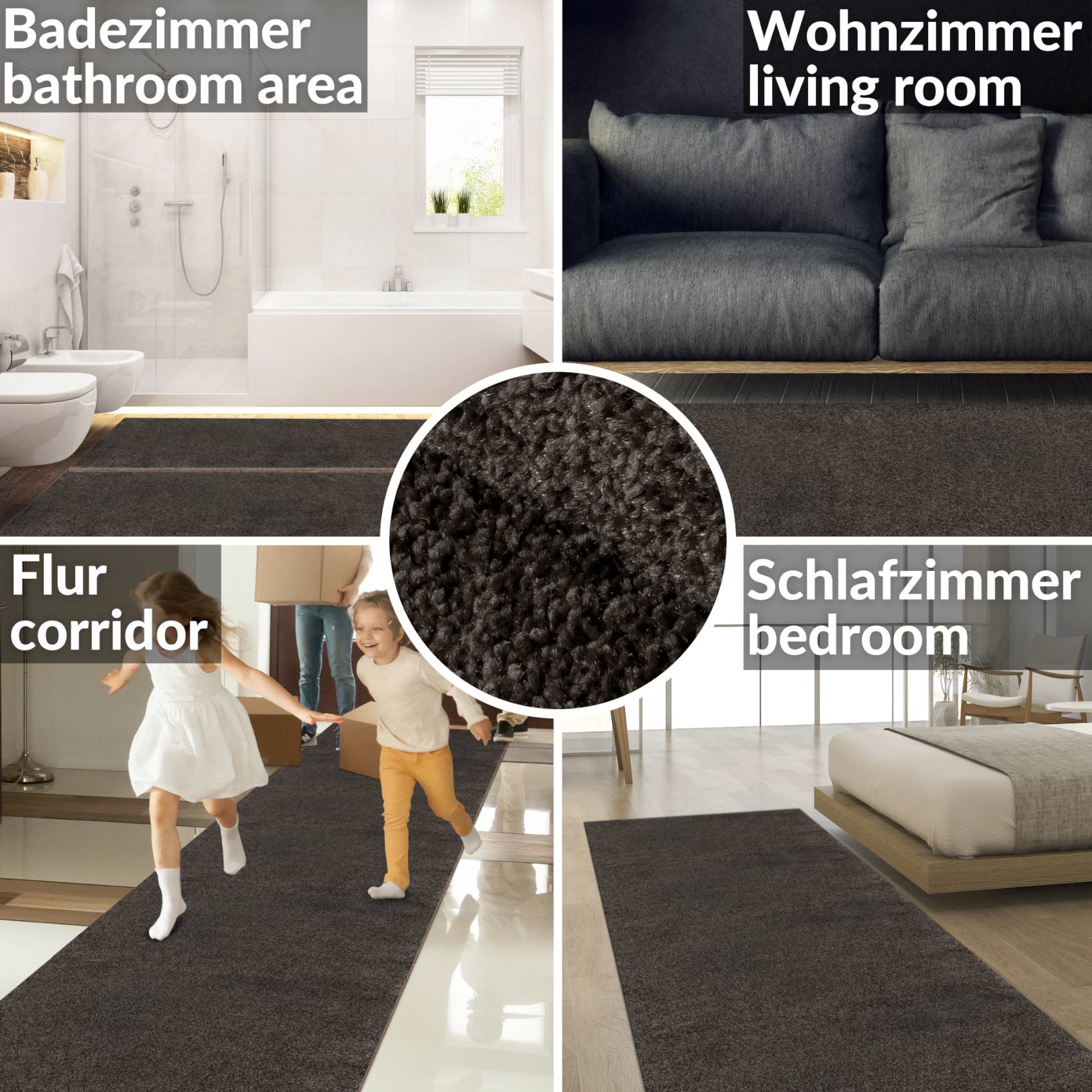 Teppich Wohnzimmer Kurzflor Designer Teppichläufer Uni einfarbig auch, 100 × 100 cm, Braun – Ansicht 10