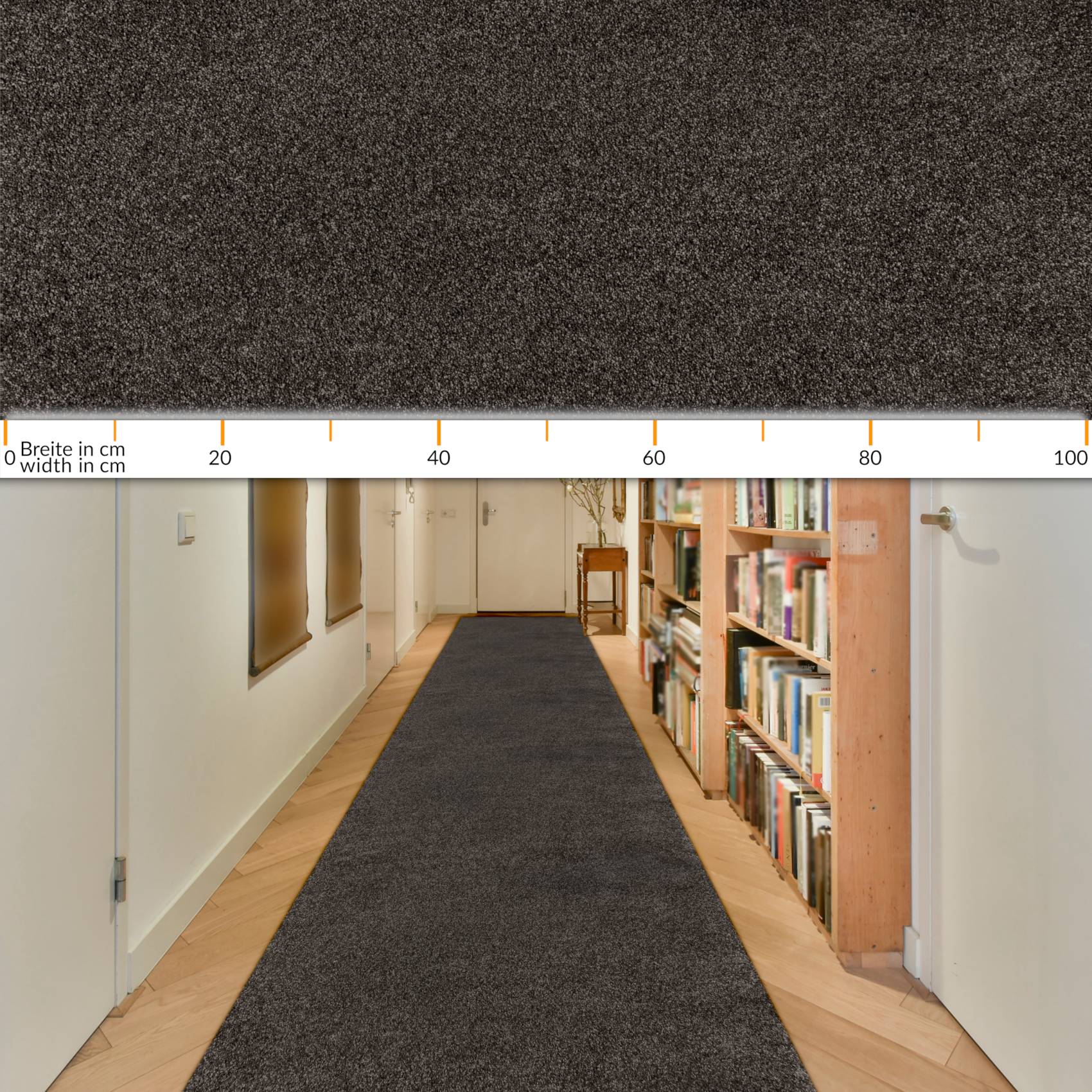 Teppich Wohnzimmer Kurzflor Designer Teppichläufer Uni einfarbig auch, 500 × 100 cm, Braun – Ansicht 7