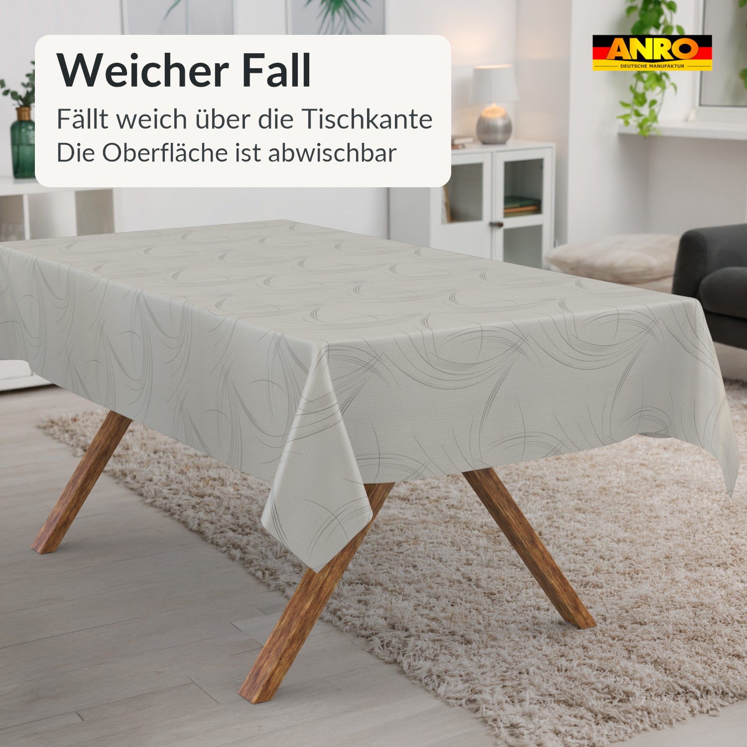 Wachstuch Tischdecke abwaschbar Valeria Hellgrau abstrakt – Ansicht 4