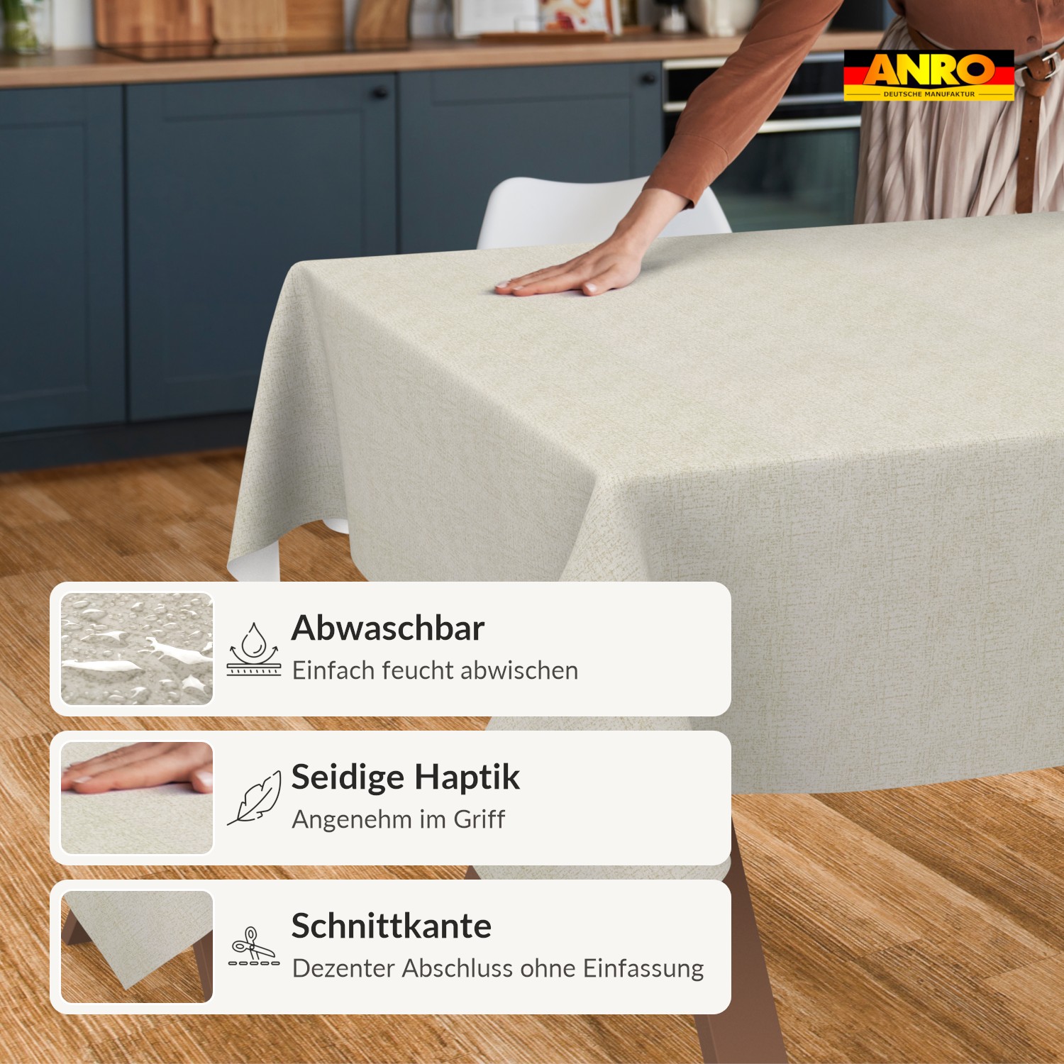 Wachstuch Tischdecke abwaschbar Leinenoptik Greige Irene – Ansicht 2