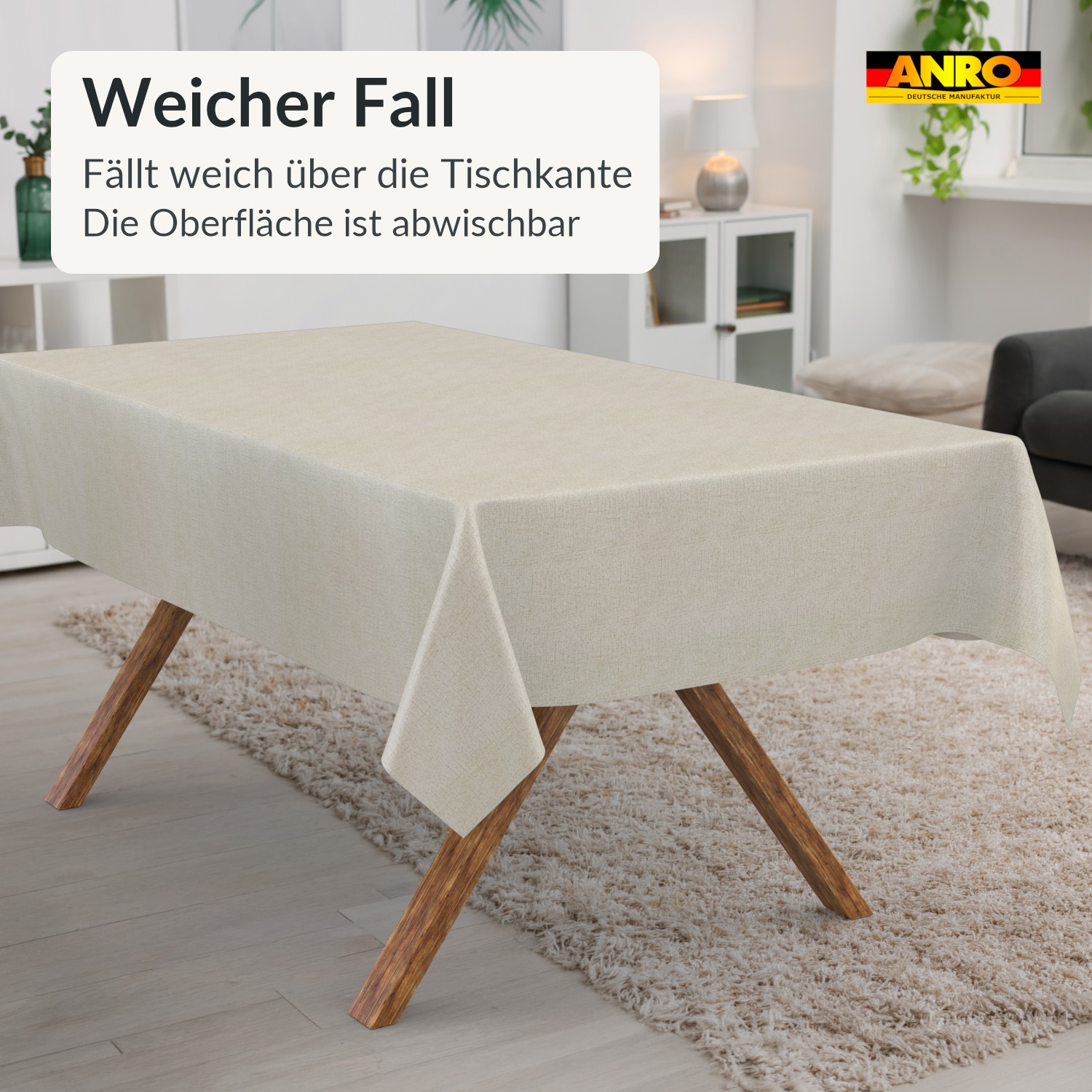 Wachstuch Tischdecke abwaschbar Leinenoptik Greige Irene – Ansicht 4