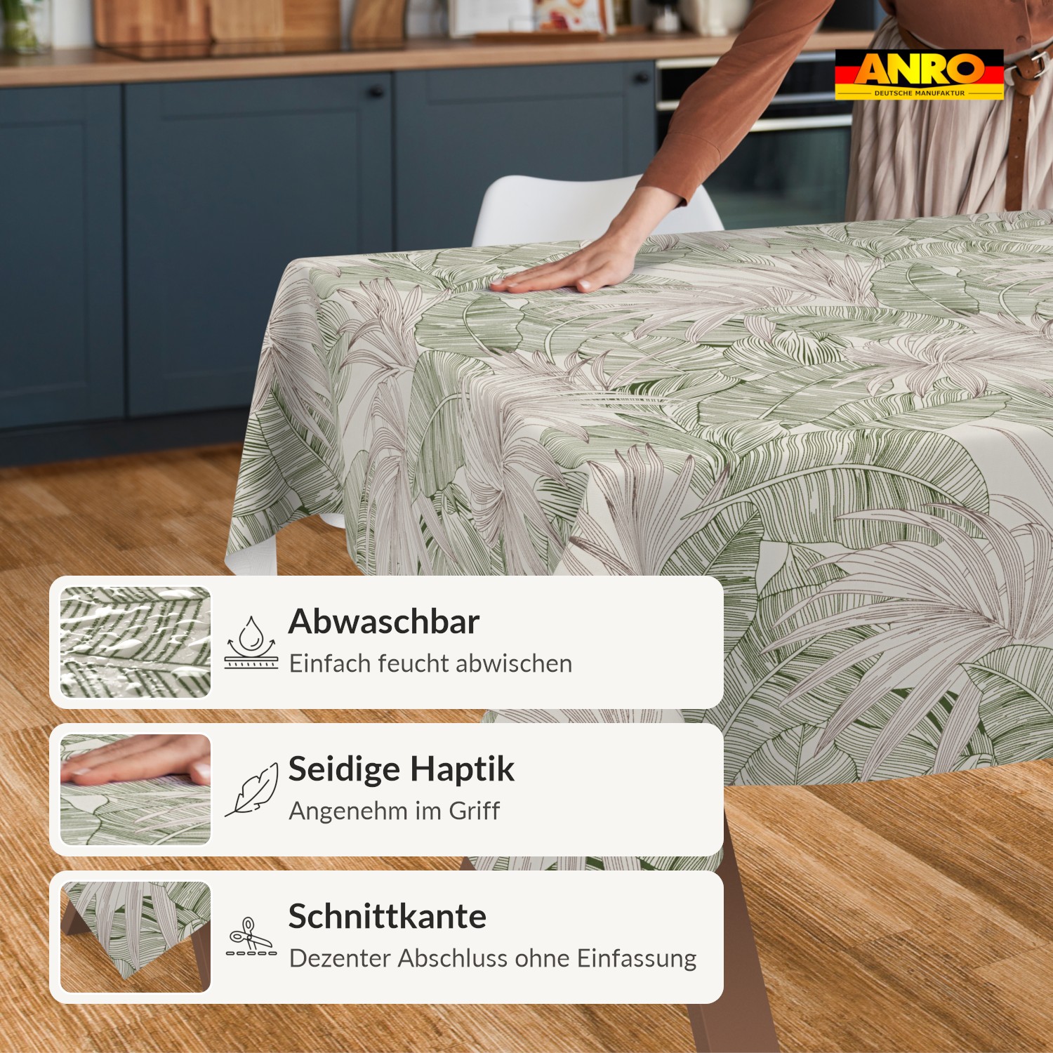 Wachstuch Tischdecke abwaschbar Salva Blattmuster Grün – Ansicht 2