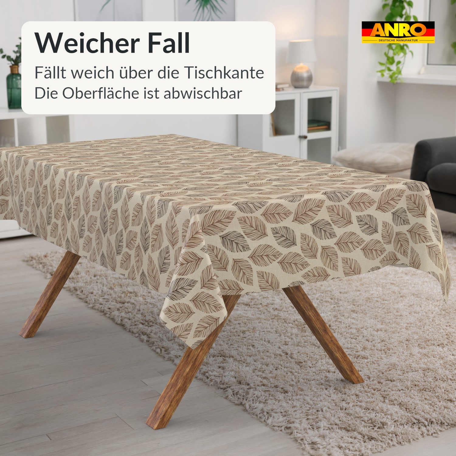 Wachstuch Tischdecke abwaschbar Braun Blattmuster Nela – Ansicht 4