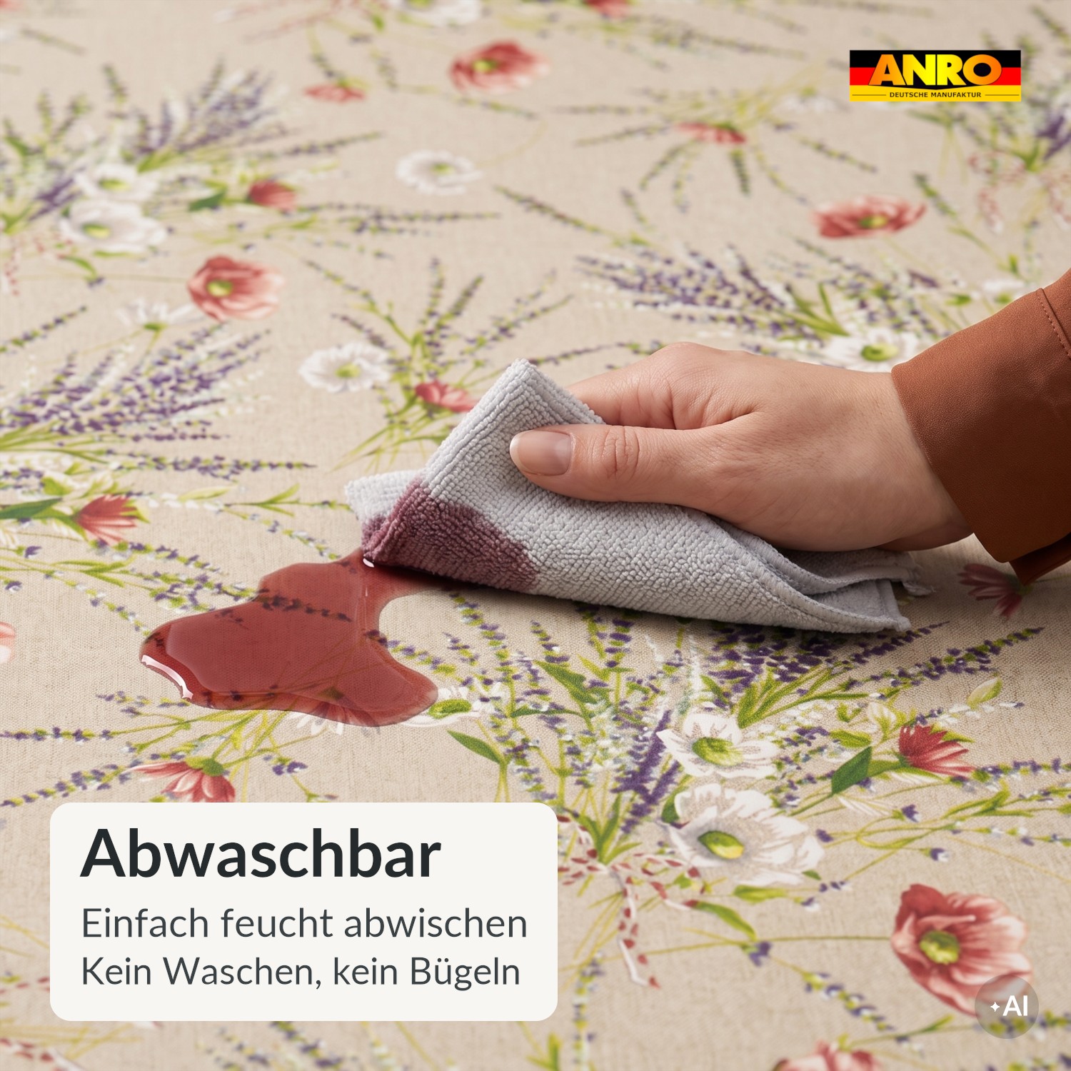 Wachstuch Tischdecke abwaschbar Adriana Lavendel Wiesenblumen Beige – Ansicht 3