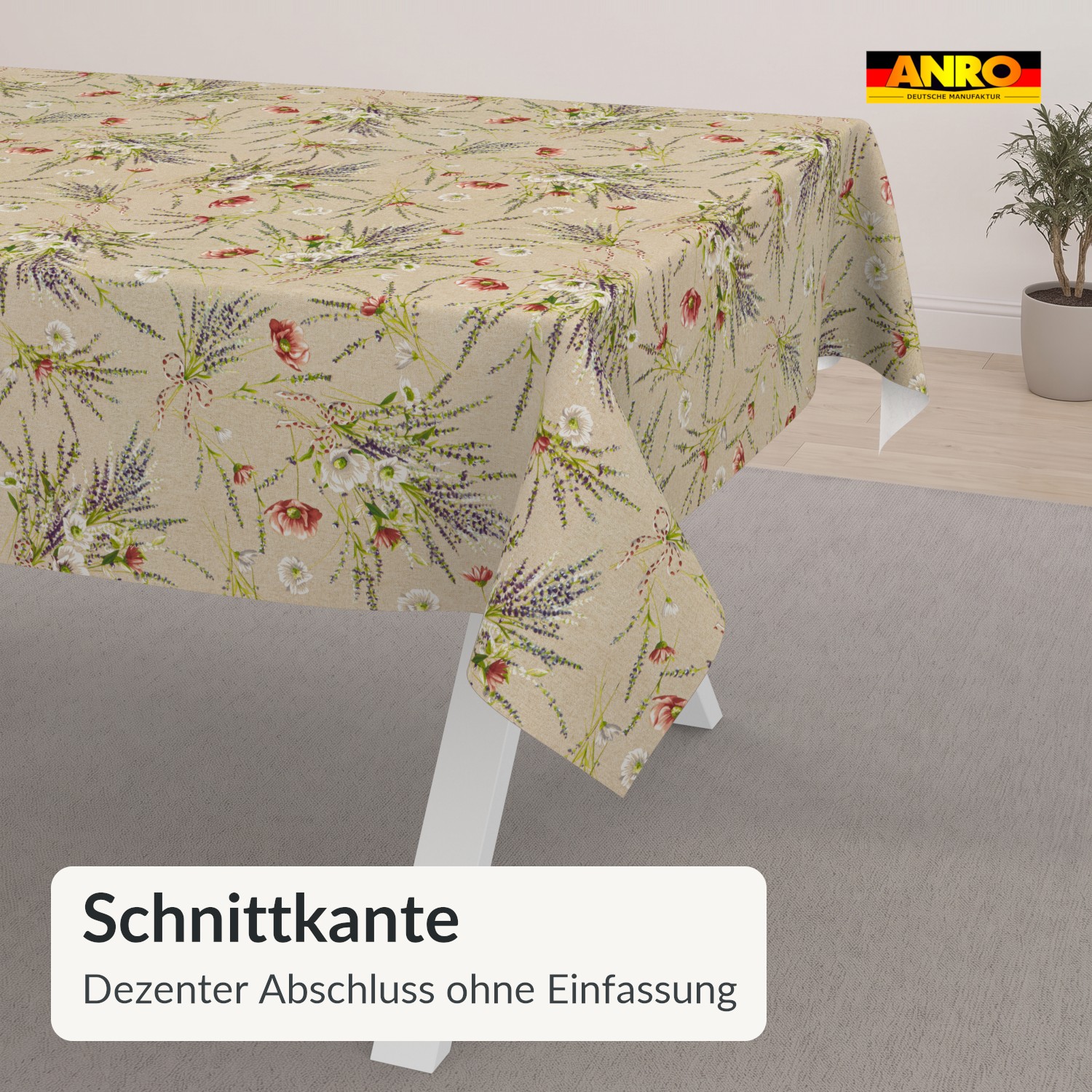 Wachstuch Tischdecke abwaschbar Adriana Lavendel Wiesenblumen Beige – Ansicht 5