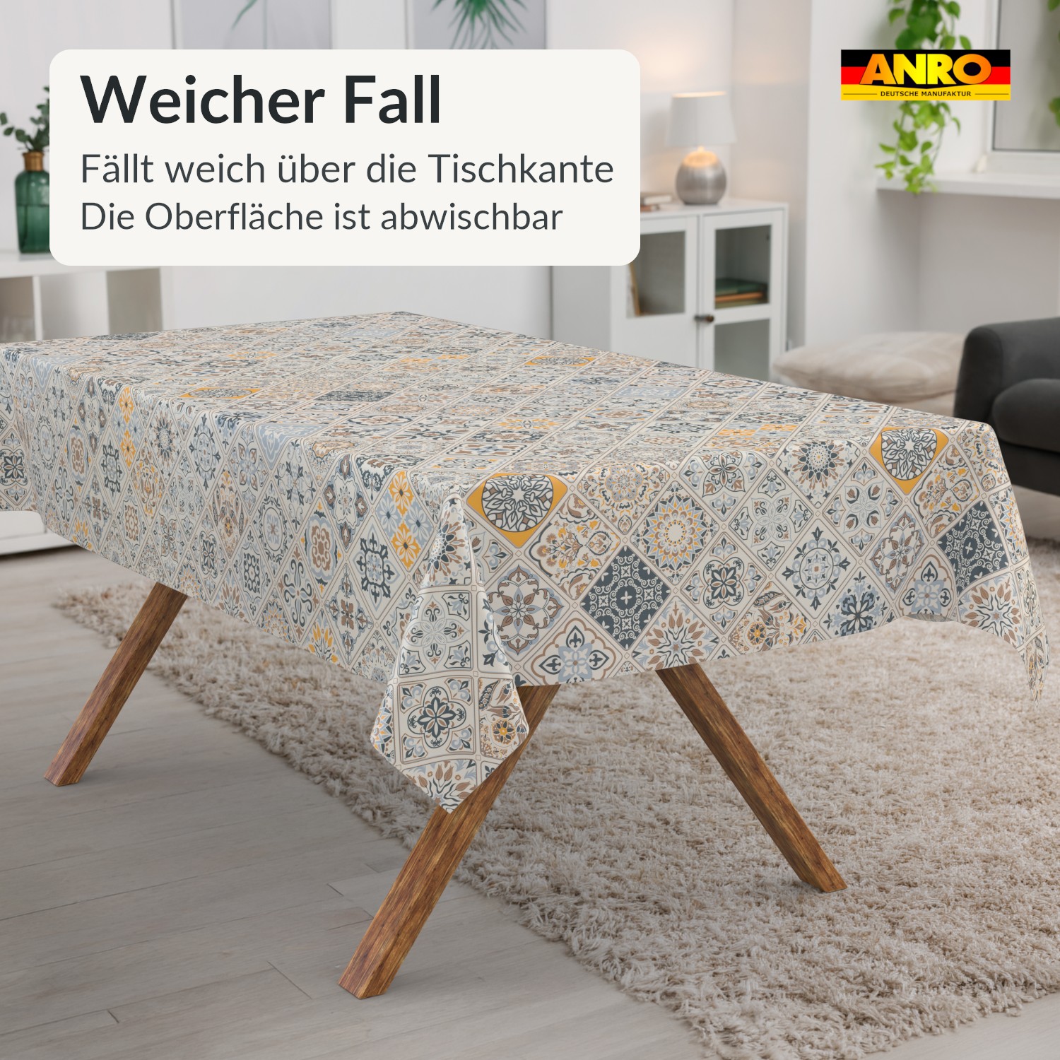 PTS0053F_SQ_40 Wachstuch Tischdecke abwaschbar Alba Fliesen Mediterran