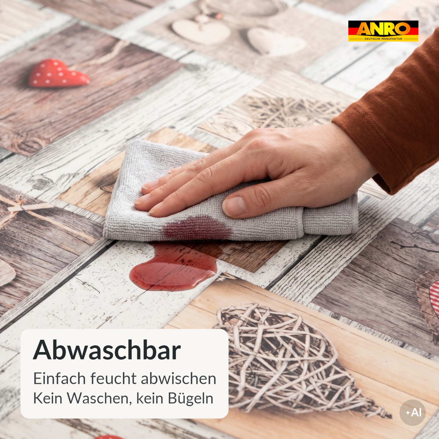 PTS0059F_30 Wachstuch Tischdecke abwaschbar Greta Herzen Holzoptik Beige