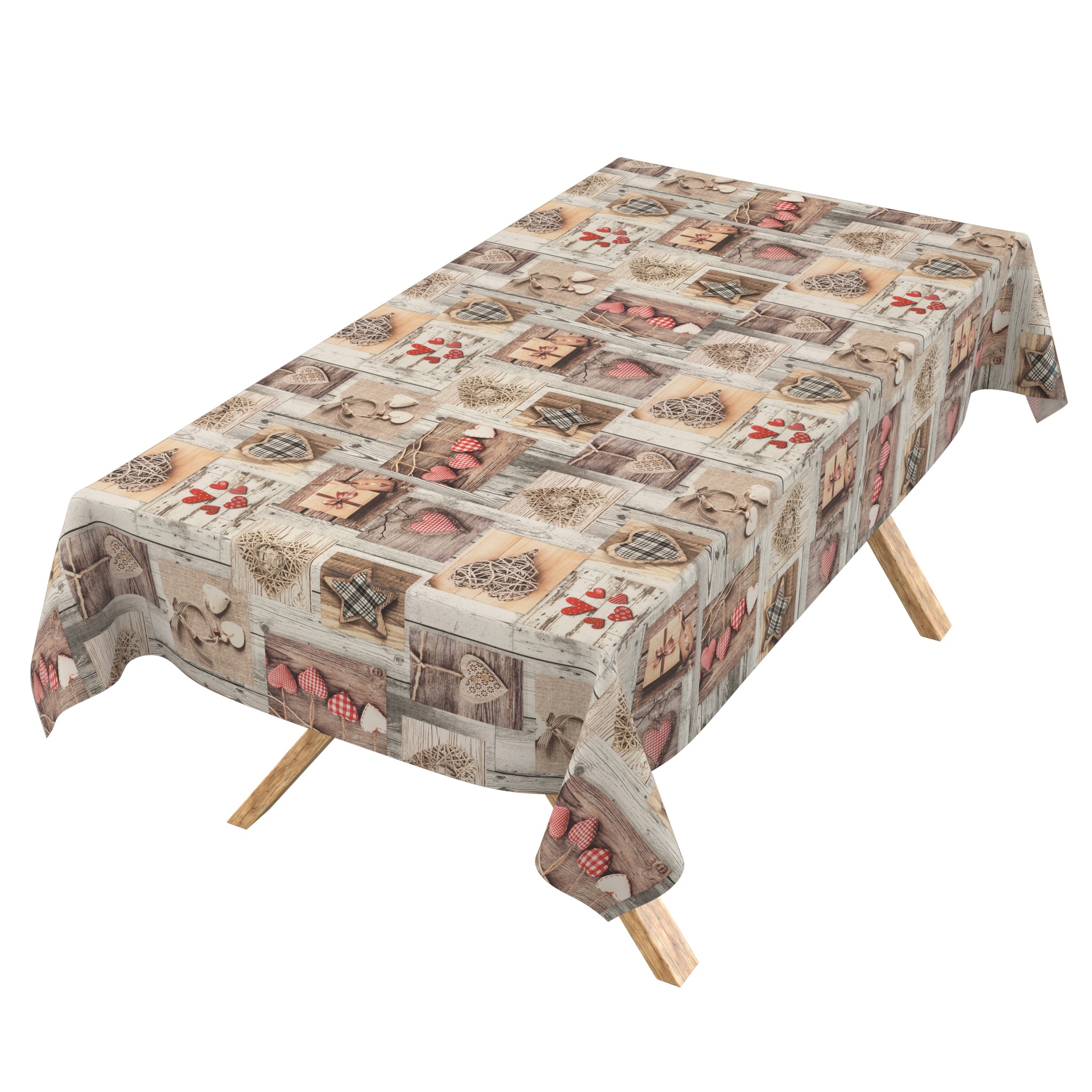 PTS0059F_SQ_16 Wachstuch Tischdecke abwaschbar Greta Herzen Holzoptik Beige
