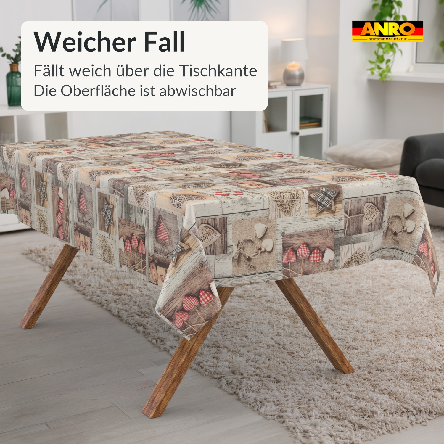 PTS0059F_SQ_40 Wachstuch Tischdecke abwaschbar Greta Herzen Holzoptik Beige