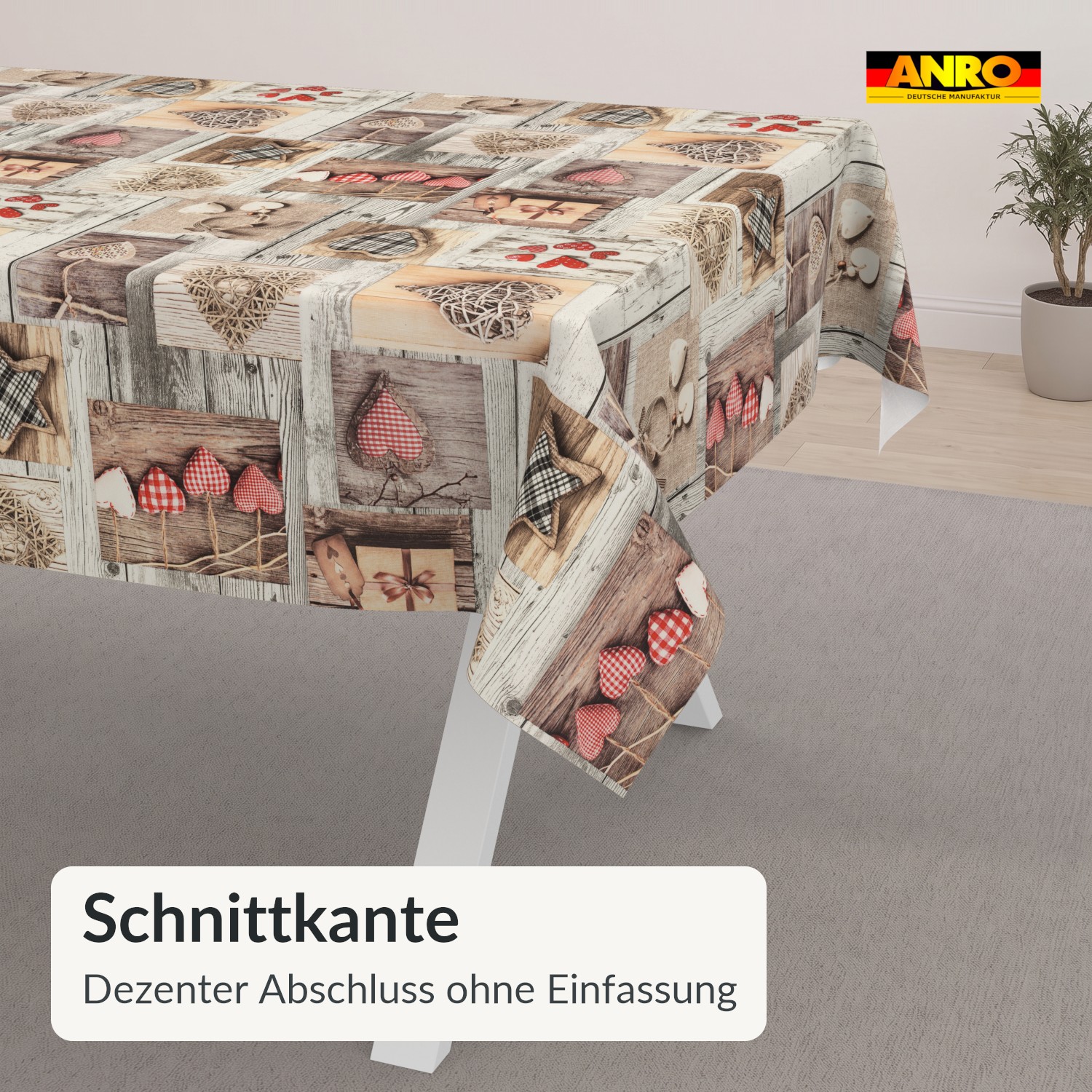 PTS0059F_SQ_50 Wachstuch Tischdecke abwaschbar Greta Herzen Holzoptik Beige