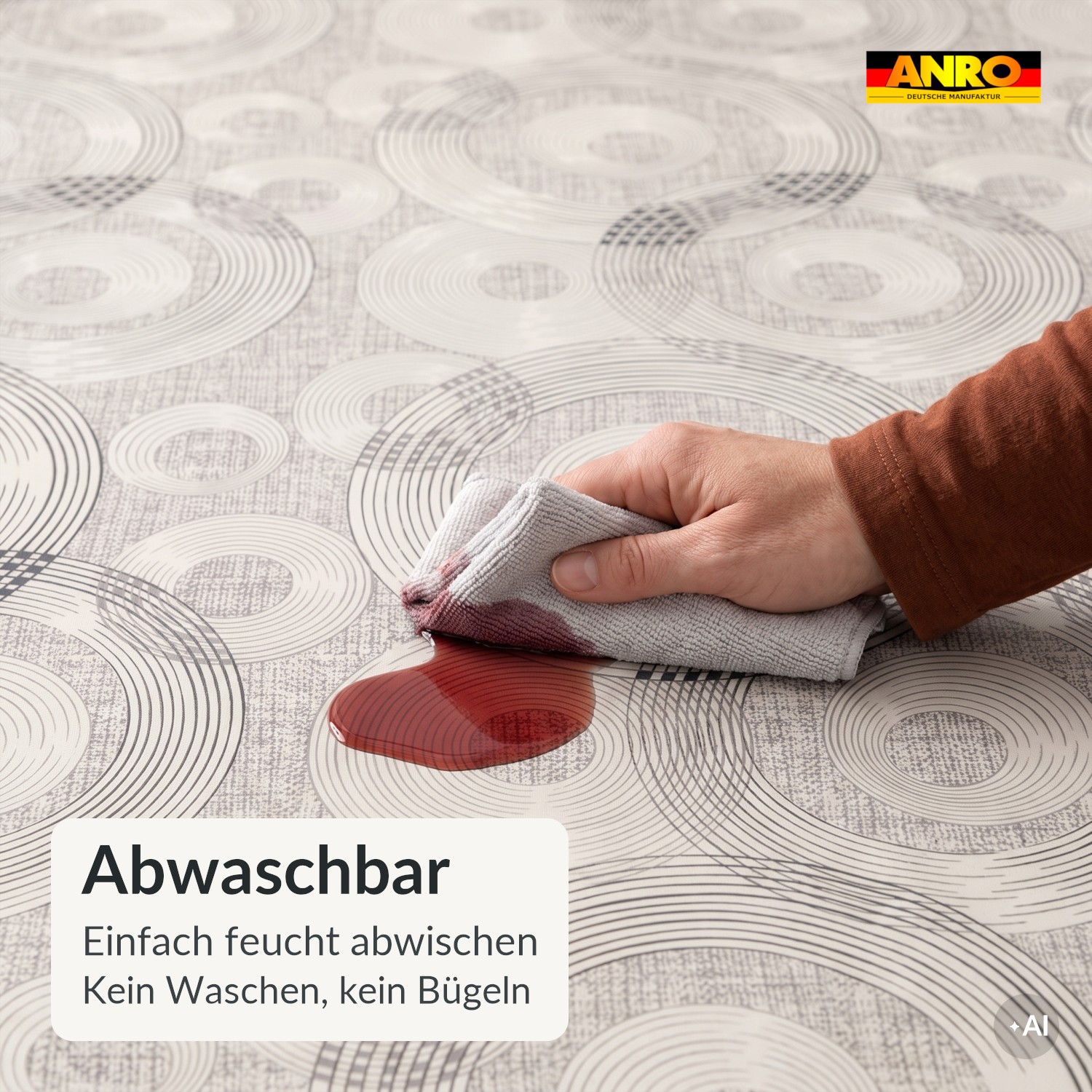 PTS0419F_30 Wachstuch Tischdecke abwaschbar Nora Kreise Beige Grau