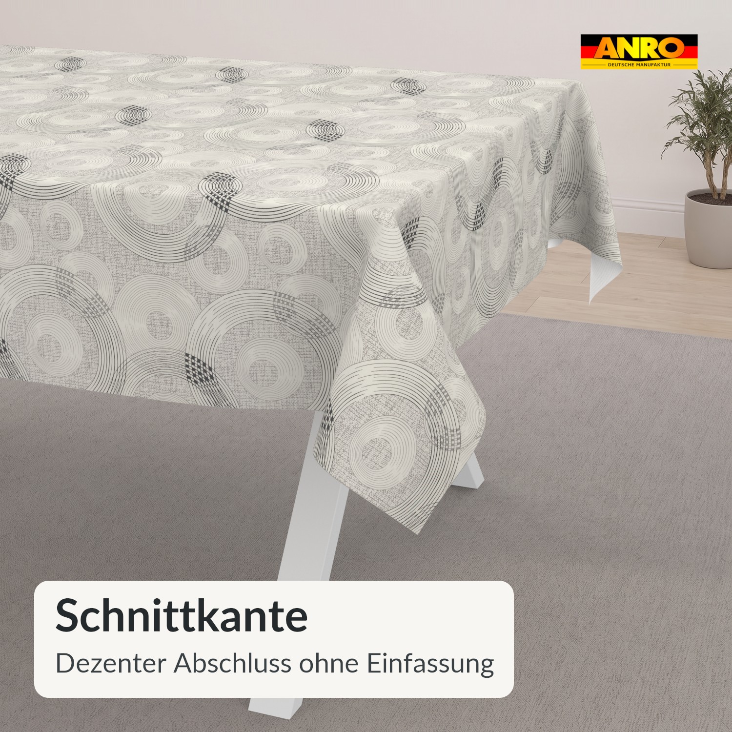PTS0419F_SQ_50 Wachstuch Tischdecke abwaschbar Nora Kreise Beige Grau