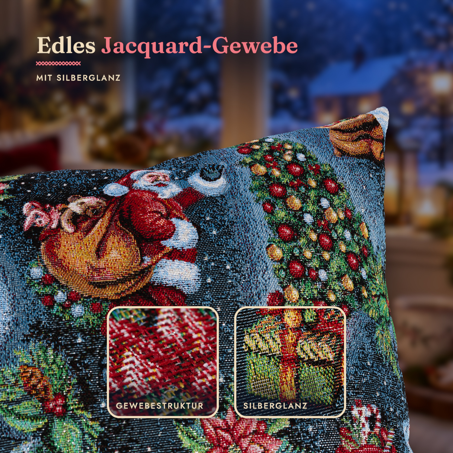 Kissenhülle Weihnachten gewebt Weihnachtsmann – 40 x 40 cm