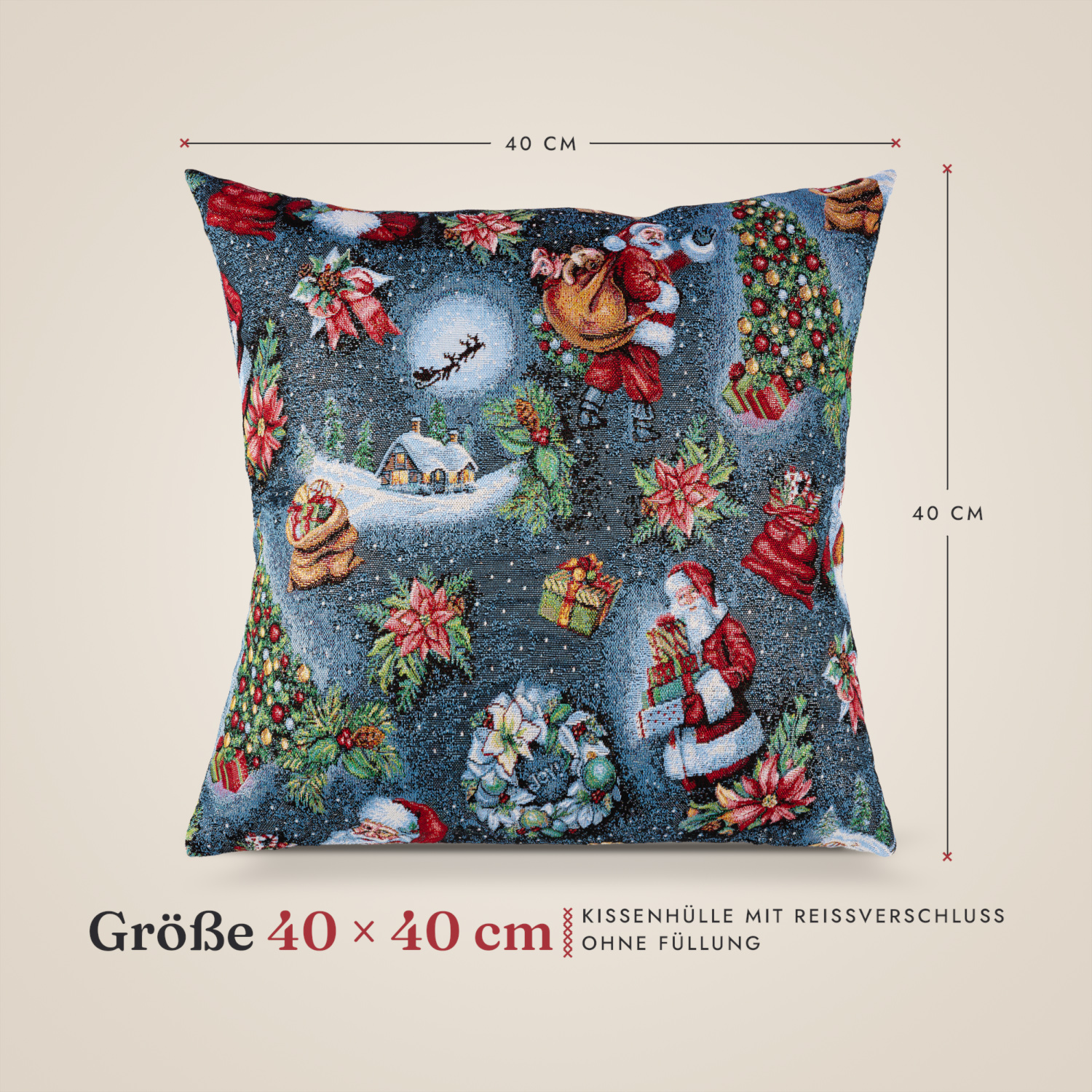 Kissenhülle Weihnachten gewebt Weihnachtsmann – 40 x 40 cm