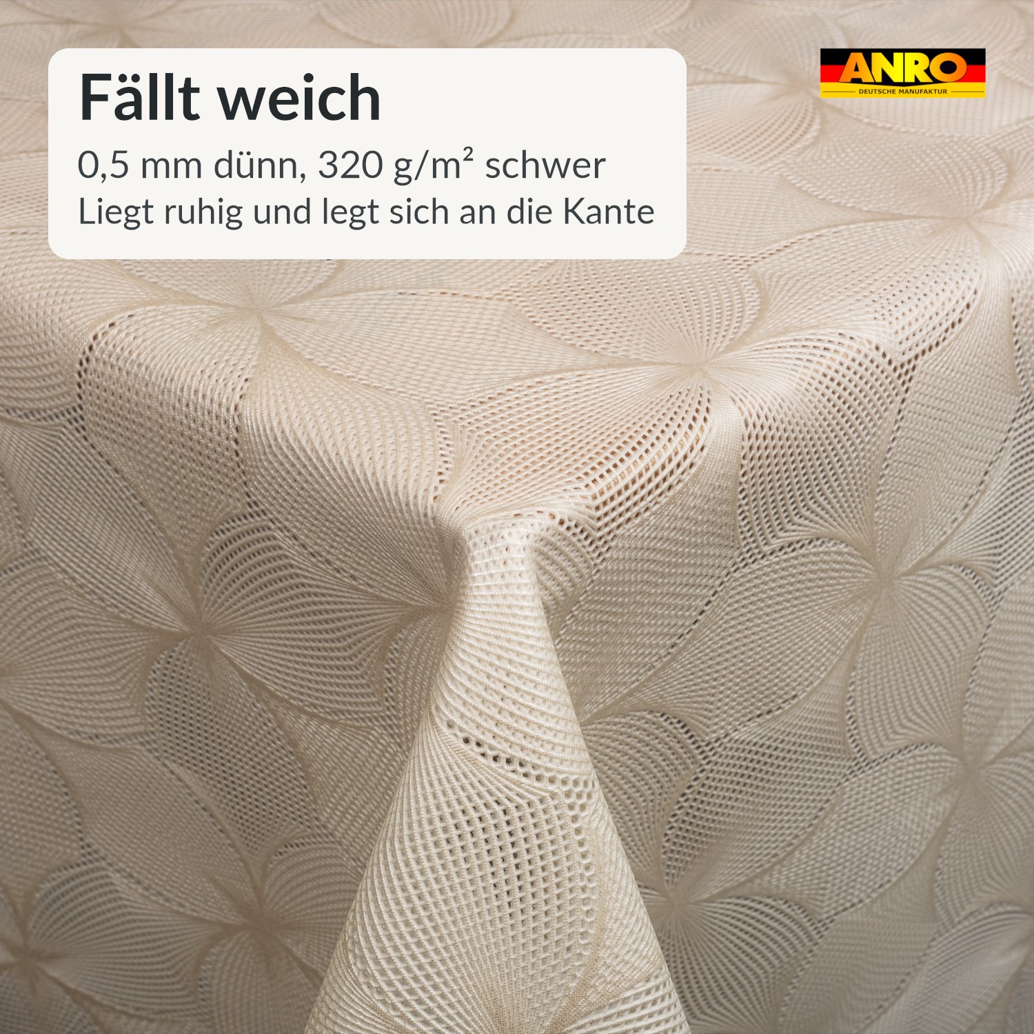 PTL0010F_SQ_60 Wachstuch Tischdecke abwaschbar Lace Vinyl Spitzenoptik Maria