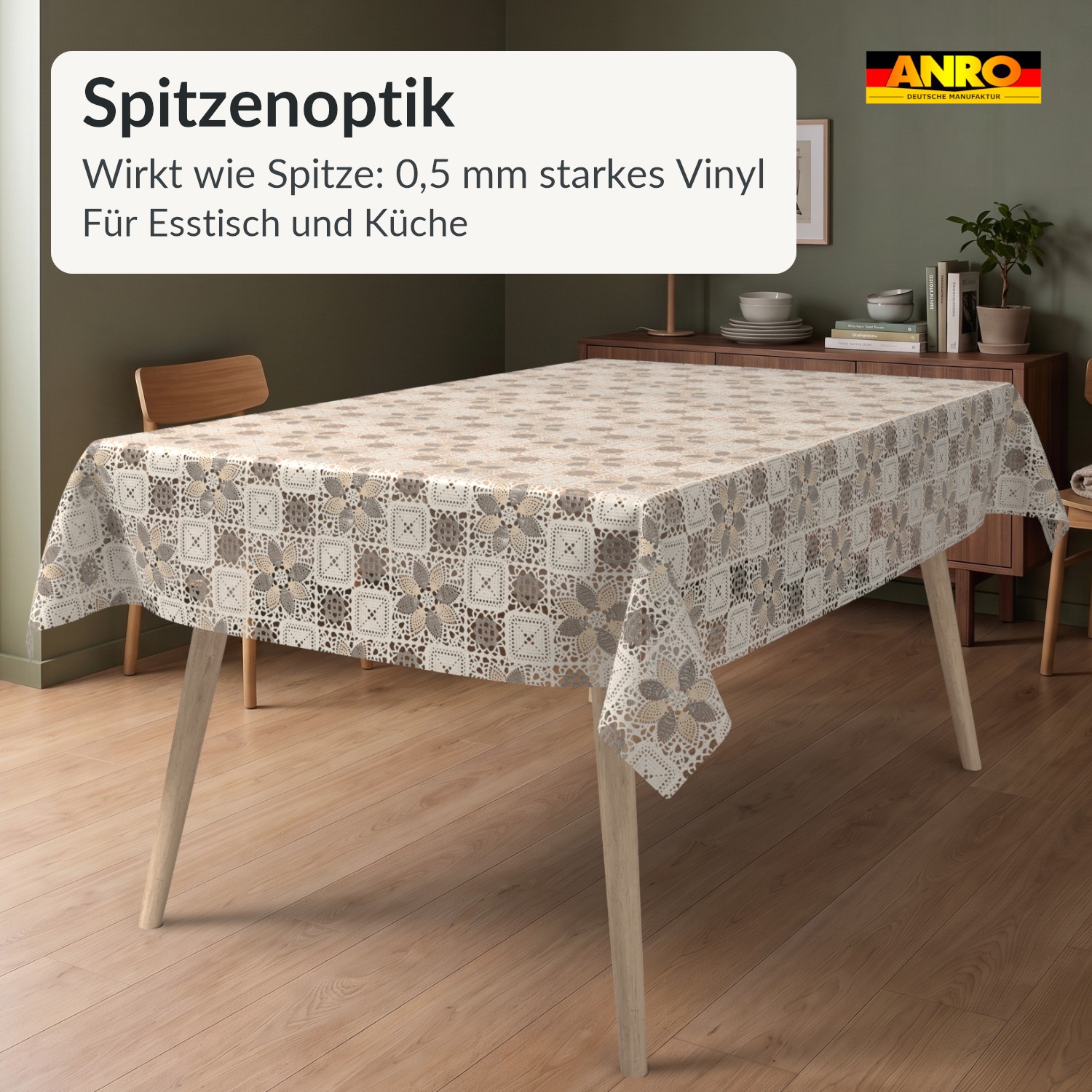 Wachstuch Tischdecke abwaschbar Spitzendecke Lace Vinyl Patchwork Amanda
