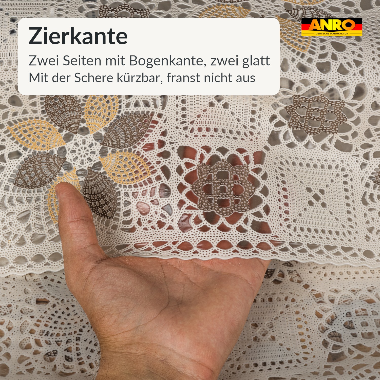 Wachstuch Tischdecke abwaschbar Spitzendecke Lace Vinyl Patchwork Amanda