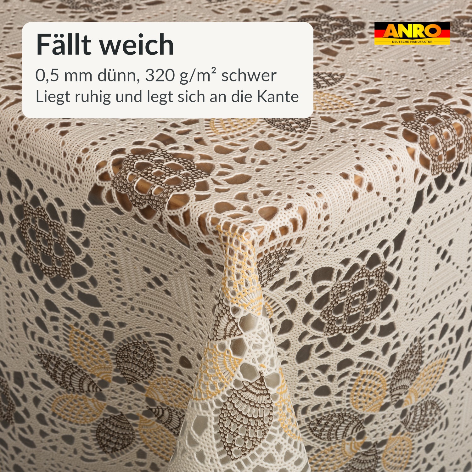 Wachstuch Tischdecke abwaschbar Spitzendecke Lace Vinyl Patchwork Amanda