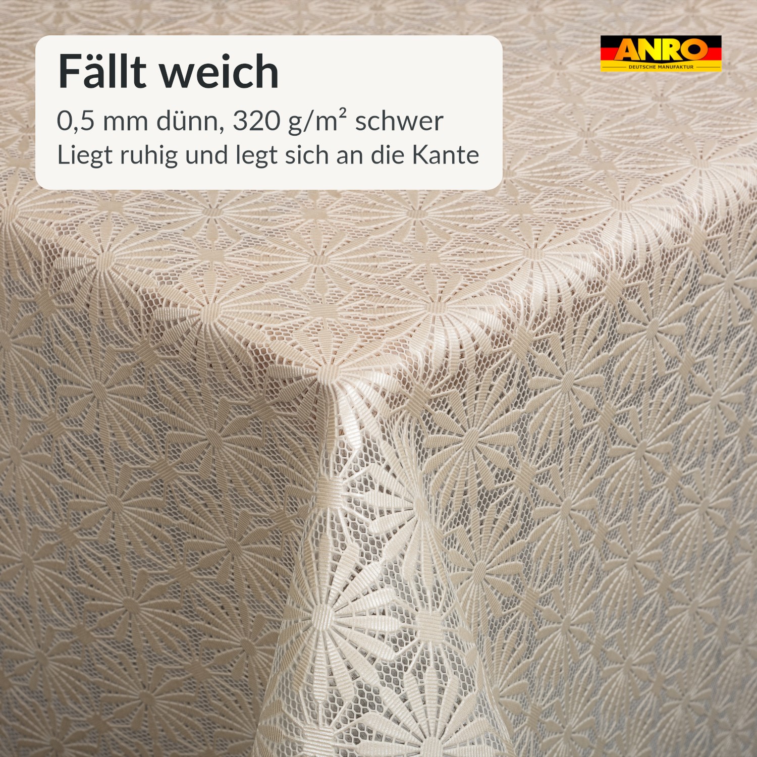 PTL0606F_SQ_60 Wachstuch Tischdecke abwaschbar Lace Vinyl Spitzenoptik Mila