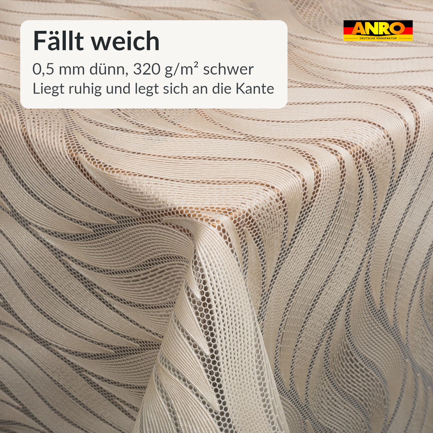 Wachstuch Tischdecke abwaschbar Lace Vinyl Wellenmuster Carmen Creme-Weiß