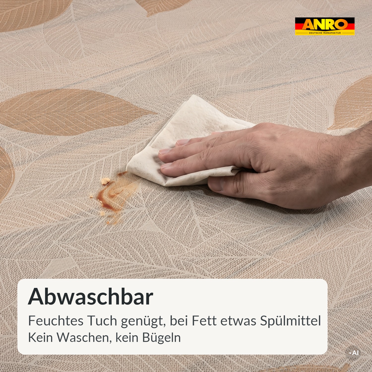 PTL0763F_SQ_30 Wachstischdecke Lace Vinyl Tischdecke abwaschbar Blattmuster Pilar Creme-Taupe