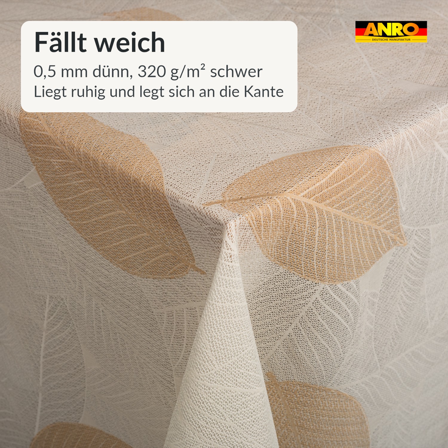 PTL0763F_SQ_60 Wachstischdecke Lace Vinyl Tischdecke abwaschbar Blattmuster Pilar Creme-Taupe