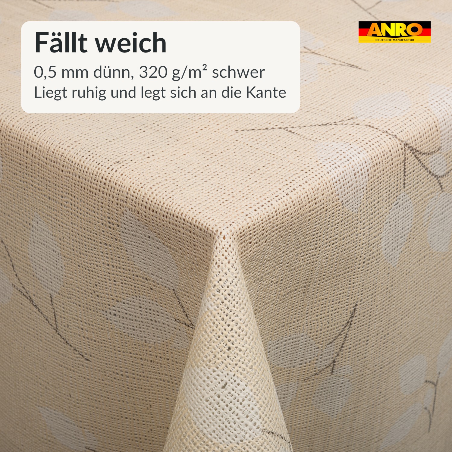 Wachstischdecke Lace Vinyl Tischdecke abwaschbar Leinenoptik Luisa Beige