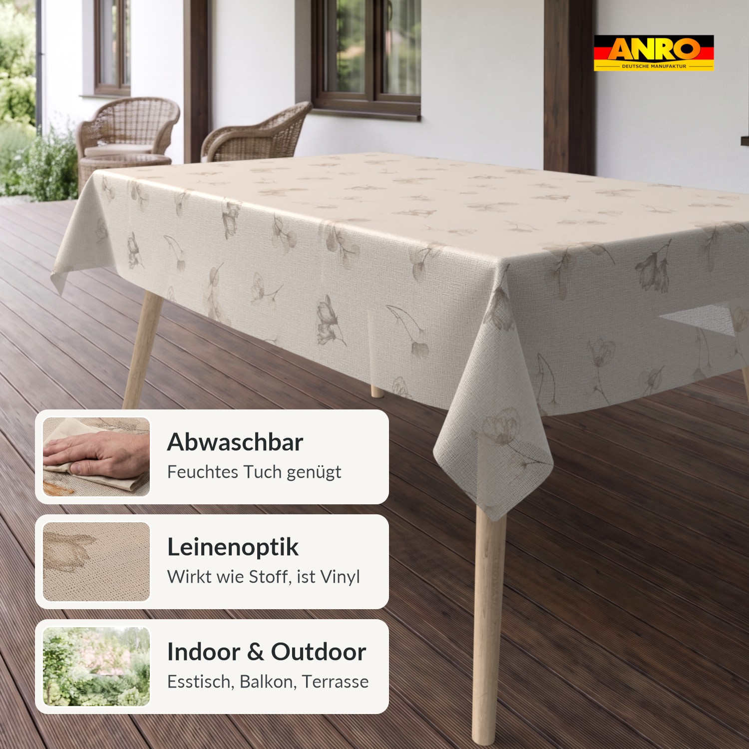 PTL4712F_SQ_20 Wachstuch Tischdecke Lace Vinyl abwaschbar Zweigmotiv Elia Spitzen-/ Häkeloptik