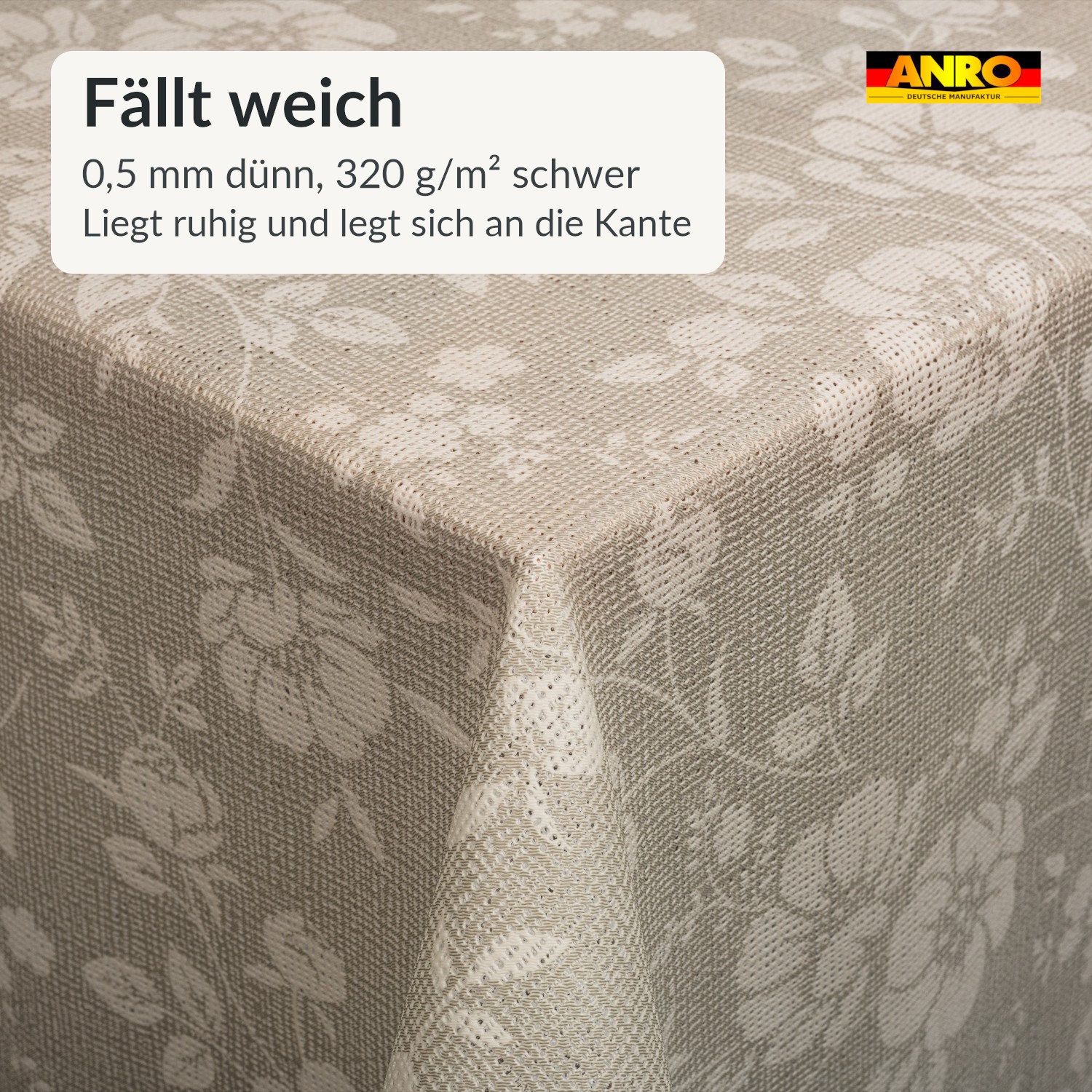 PTL6712F_SQ_60 Wachstischdecke Lace Vinyl Tischdecke abwaschbar Blütenmuster Dora Grau