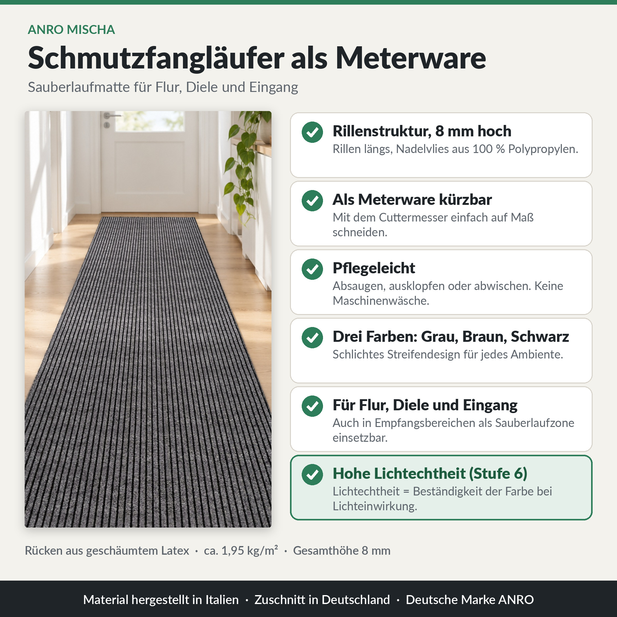 ANRO MISCHA Läufer Braun – Infokarte Vorteile
