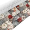 TGLAUF444_12A Küchenläufer waschbar Küchenteppich rutschfest Blumen Patchwork Rot Grau 52 cm Breite